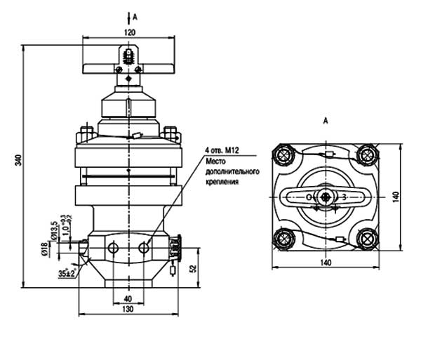 Габаритная схема клапана УФ 68019-015М