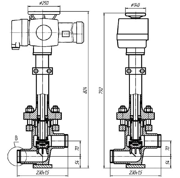 Клапан запорный У26597-050 - габаритная схема