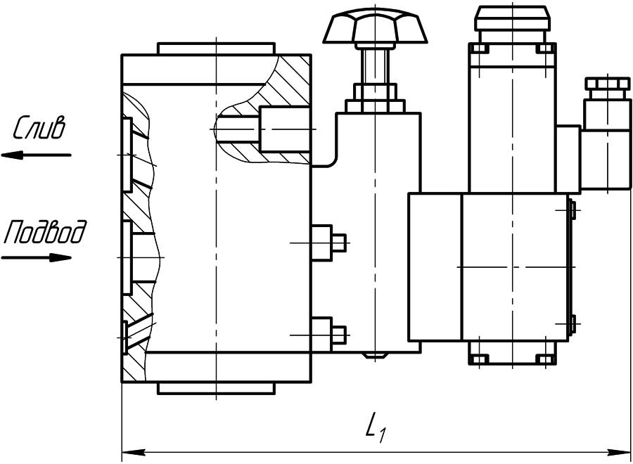 Конструктивная схема гидроклапана М-КП-М-10-32 Ду=10 мм - стыковой монтаж с распределением
