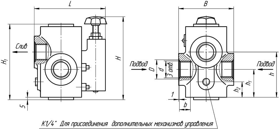 Конструктивная схема гидроклапана М-КП-М-10-32 - трубный монтаж Ду 10 мм
