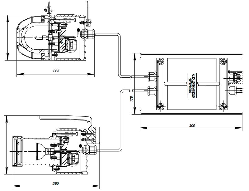 Габаритный чертеж светильника переносного комплектного взрывозащищенного СПКВ-100-1021 У2