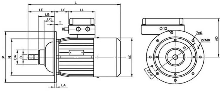 Схема - конструкция и габариты асинхронного электродвигателя KG 2008 D6