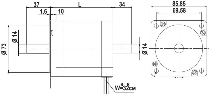 Габаритная схема шагового двигателя KRS861