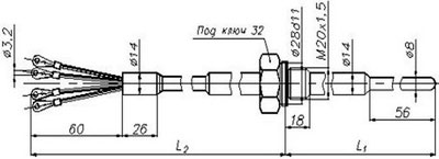 Рис.2. Габаритный чертеж термопреобразователя ТСП-037Д (исполнение2)
