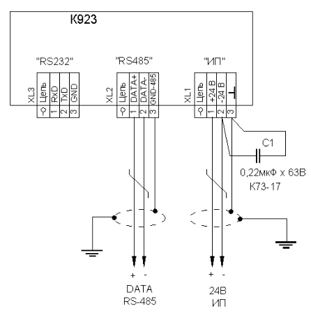 Рекомендуемая схема подключения панели К923-02