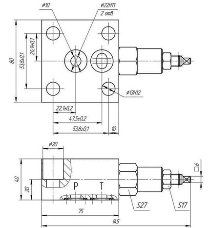 Схема габаритных размеров клапана КПУ 10/3С