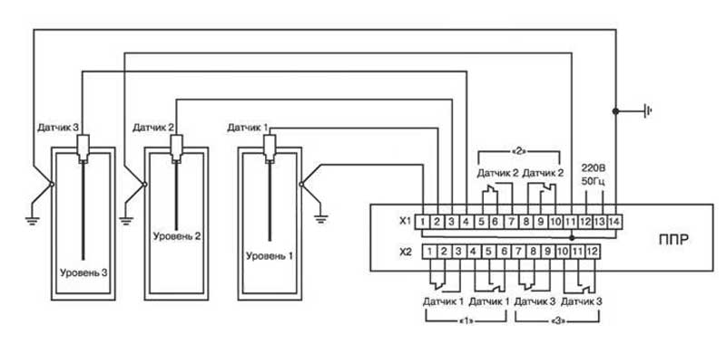 Электрическая схема подключения датчика РОС-301 для металлических резервуаров