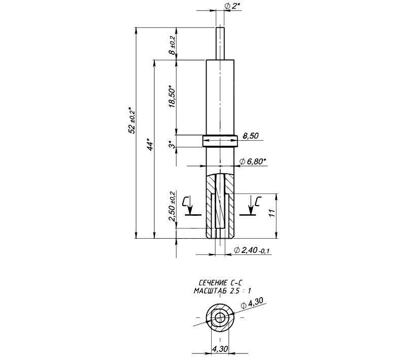Конструктивная схема электрода розжига МК 1443.04.00.110
