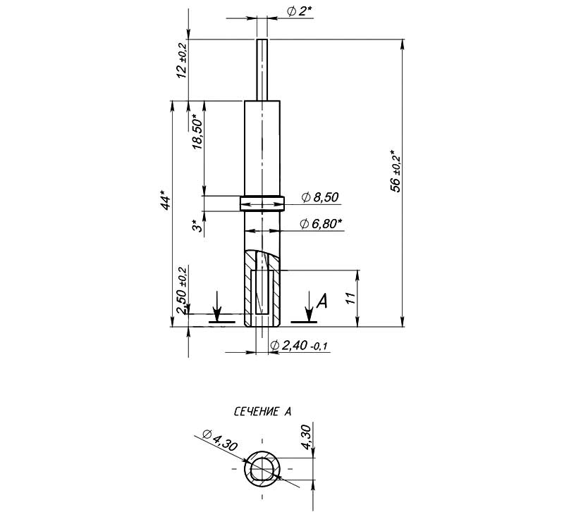 Конструктивная схема электрода розжига МК 1443.04.00.301