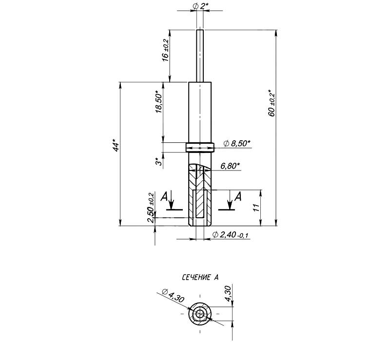 Конструктивная схема электрода розжига МК 1443.04.00.300
