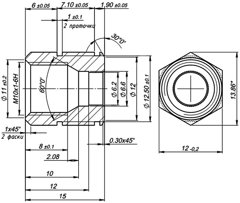 Конструктивная схема втулки термопары для крепления термопары в пилотной горелке
