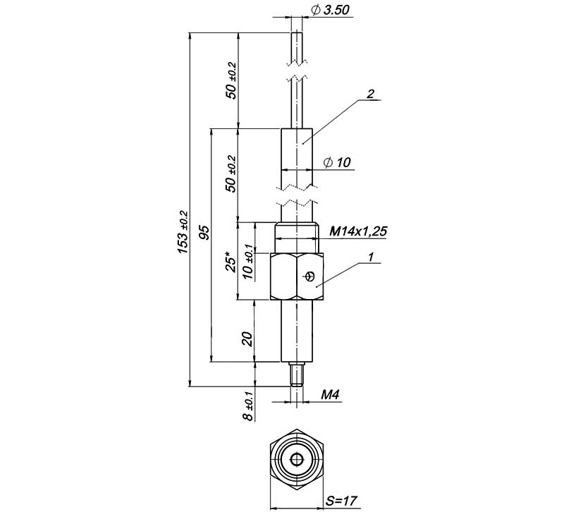 Конструктивная схема электрода розжига МК 1443.00.00.00.780