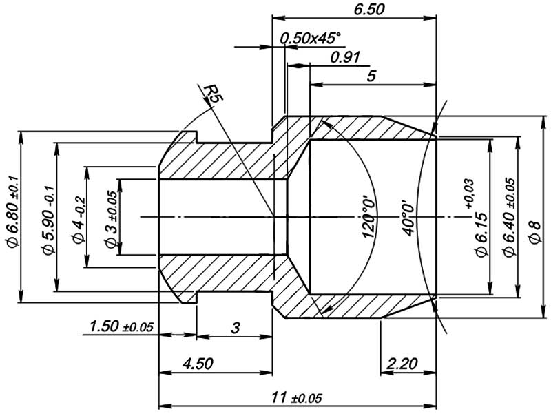Конструктивная схема ниппеля инжектора к горелке серии 140, 150 (диаметр 6мм)