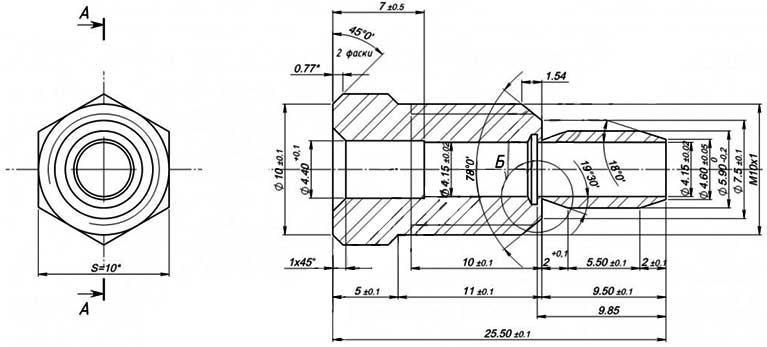 Конструктивная схема гайки пилотной горелки диаметр 4мм