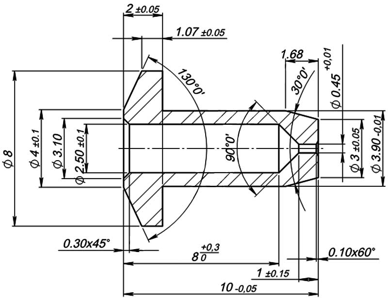 Конструктивная схема форсунок пилотных горелки газовой автоматики котла (Автоматика КАРЕ)