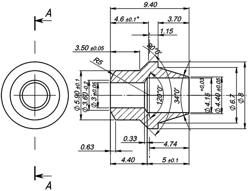 Конструктивная схема ниппеля инжектора к горелке серии 160 (диаметр 4мм)