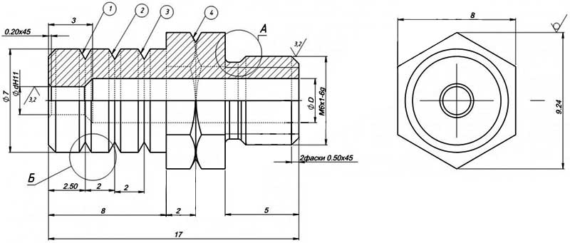 Конструктивная схема газовых форсунок к бытовым котлам «Атон» (резьба М6х1)