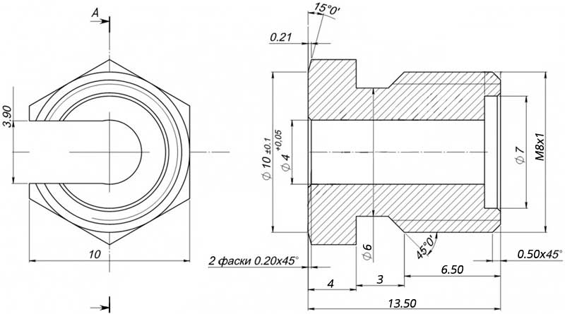 Конструктивная схема гайки термопары разрезной (отверстие М8х1)