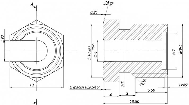 Конструктивная схема гайки термопары разрезной (отверстие М9х1)