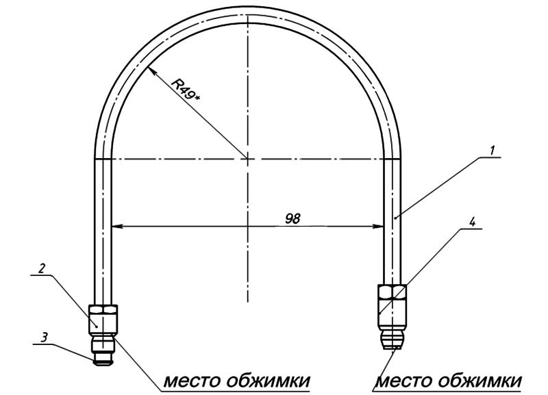 Конструктивная схема трубки запальника серии SIT 140, 150 (диаметр 6мм, L=300мм)