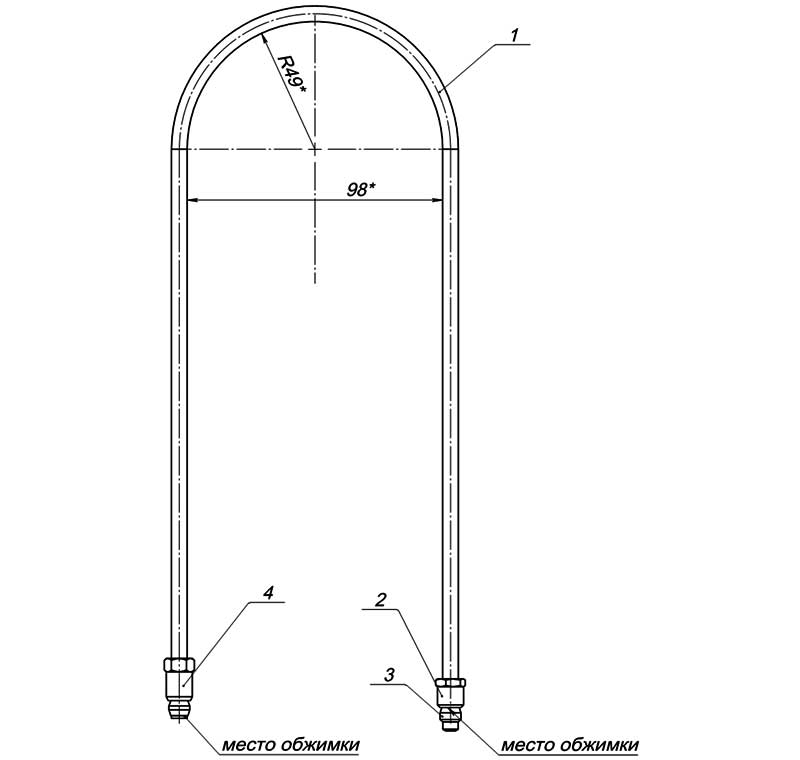 Конструктивная схема трубки запальника серия SIT 160 (диаметр 6мм, L=600мм)