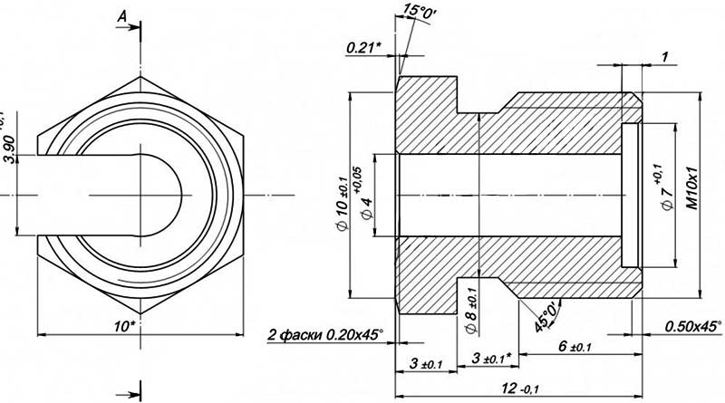 Конструктивная схема гайки термопары разрезная (отверстие М10х1)