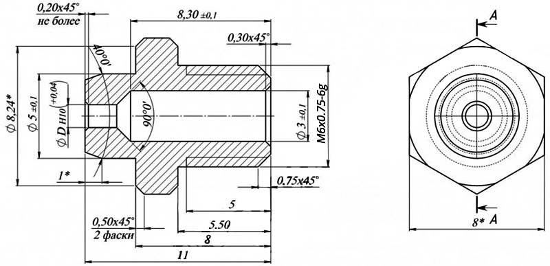 Конструктивная схема инжектора POLIDORO (резьба М6х0,75)