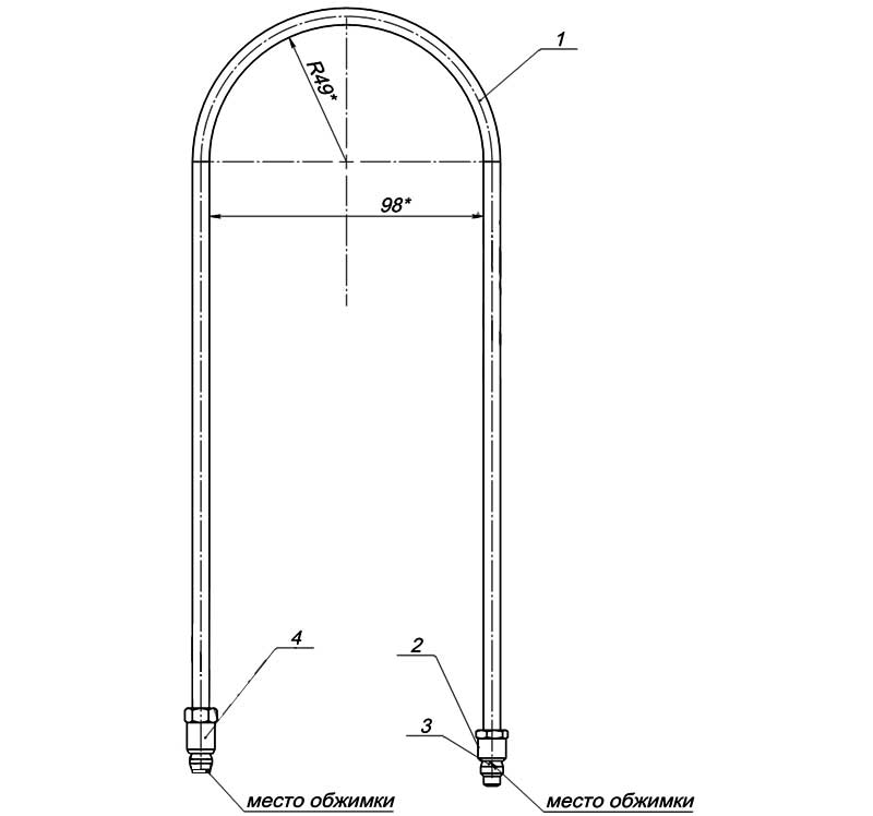 Конструктивная схема трубки запальника серия 1443 (диаметр 6мм, L=600мм)
