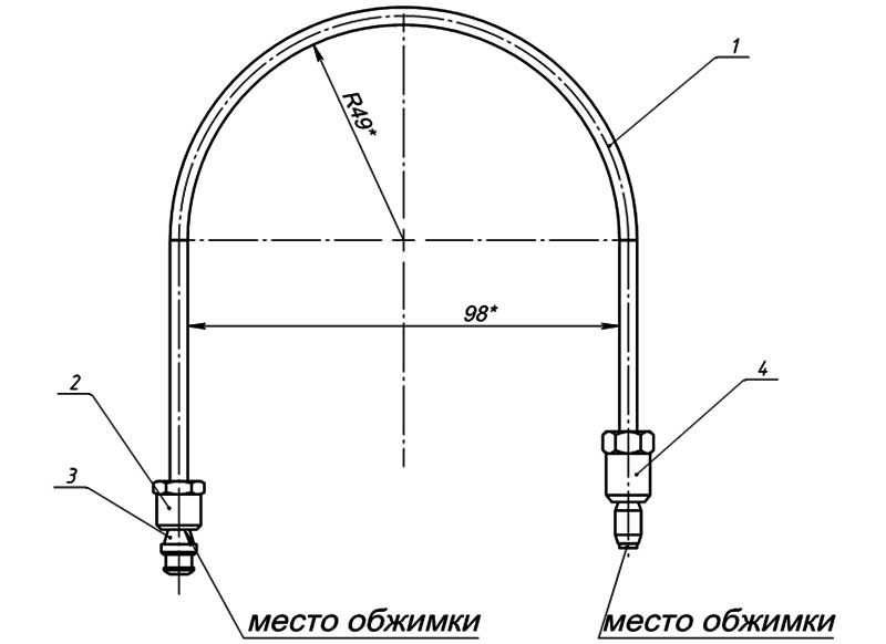 Конструктивная схема трубки запальника серии SIT 140, 150 (диаметр 4мм, L=300мм)