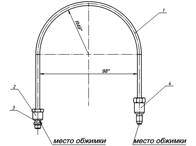 Конструктивная схема трубки запальника серия SIT 160 (диаметр 4мм, L=300мм)