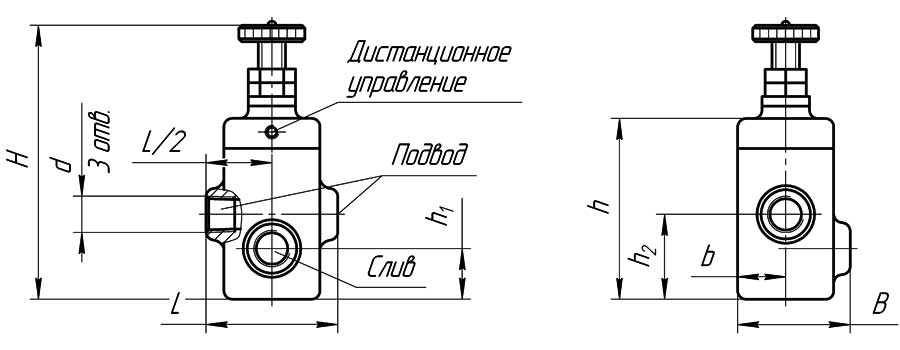 Конструктивная схема гидроклапана БГ52-23 (трубный монтаж)