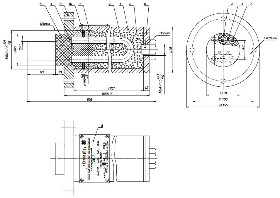Конструктивная схема блока трубчатого нагревателя ТЭН-3