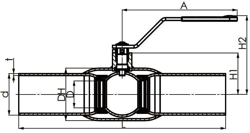 Габаритная схема крана шарового стального под приварку BROEN Ballomax (DN 15-50)