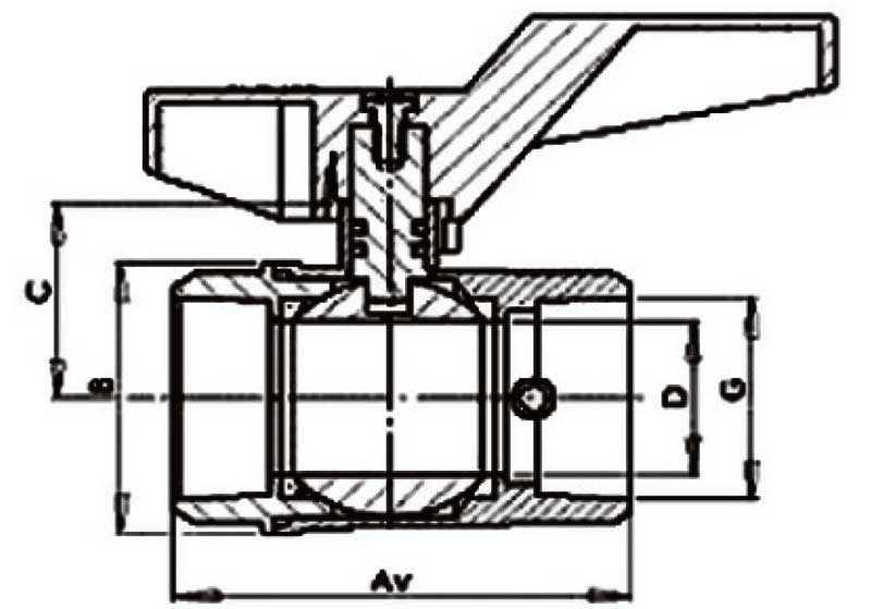 Конструктивная схема крана шарового муфтового EUROPA 1EU115 SATEC