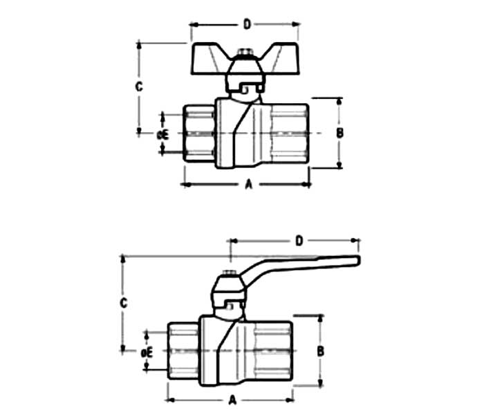 Схема - габаритные размеры крана шарового муфтового PERFECTA F.I.V