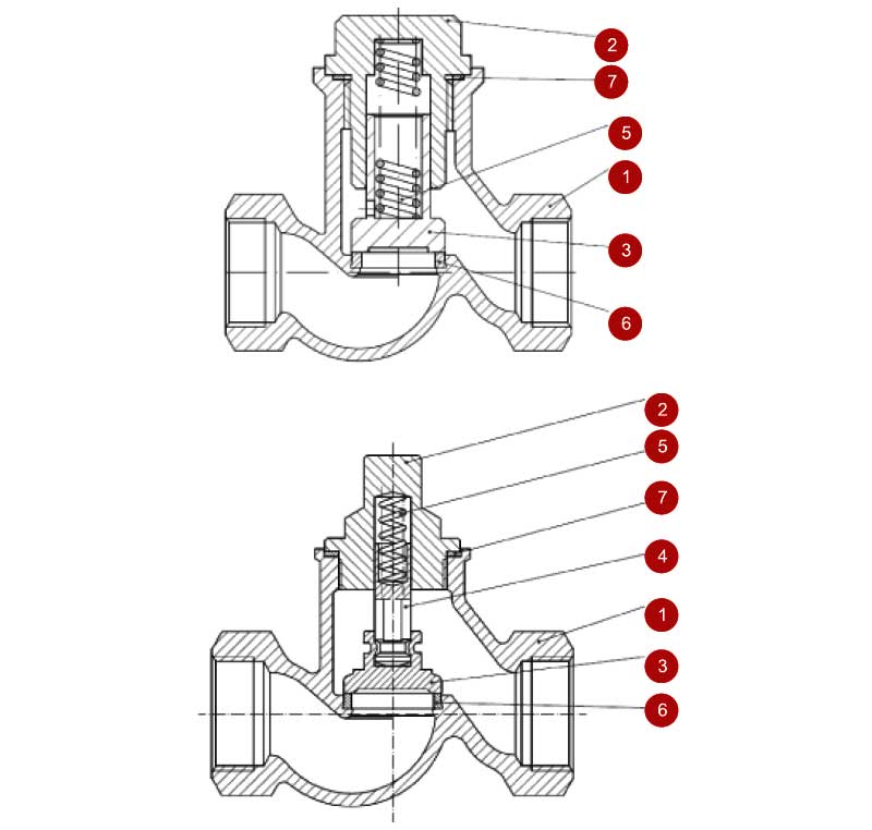 Конструктивная схема клапана обратного подъемного муфтового ZETKAMA 277A
