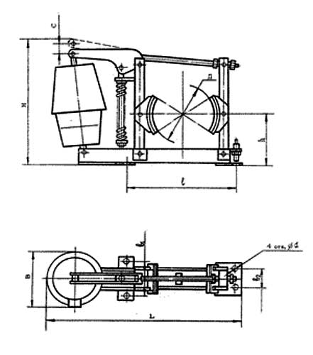 Габаритная схема тормоза колодочного ТКГМ-160 (ТКГ-160)