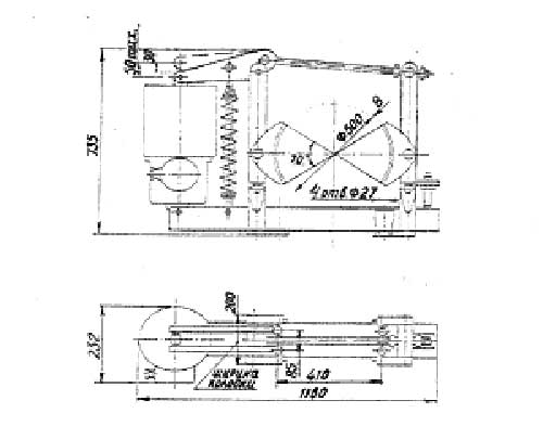 Габаритная схема тормоза колодочного ТКГМ-500 (ТКГ-500)