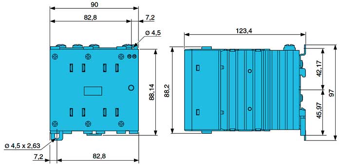 Твердотельные реле 25А трехфазные (со встроенным радиатором) - габаритная схема